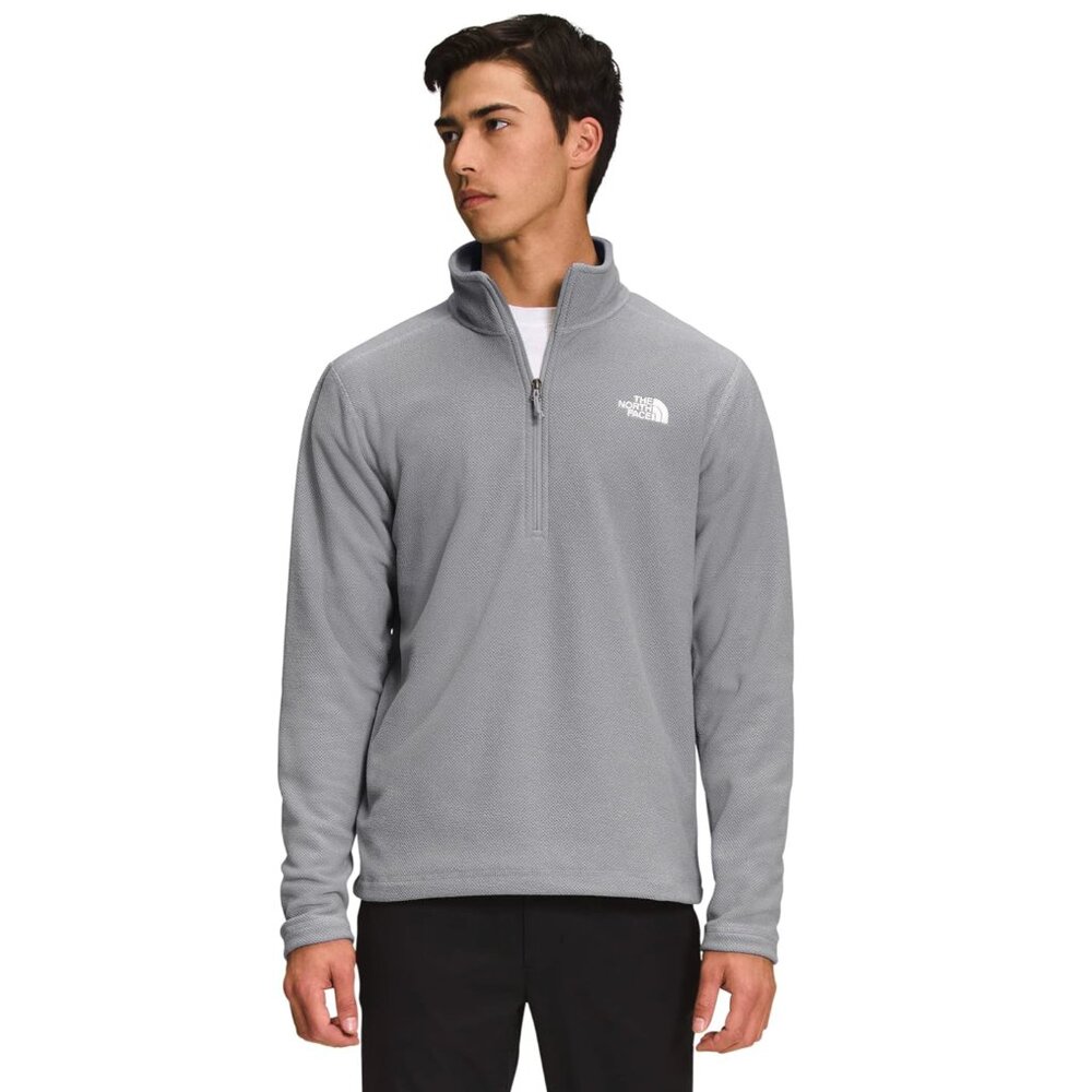 The North Face Mens Texture Quarter Zip Fleece Pullover- Grey, Size XXL